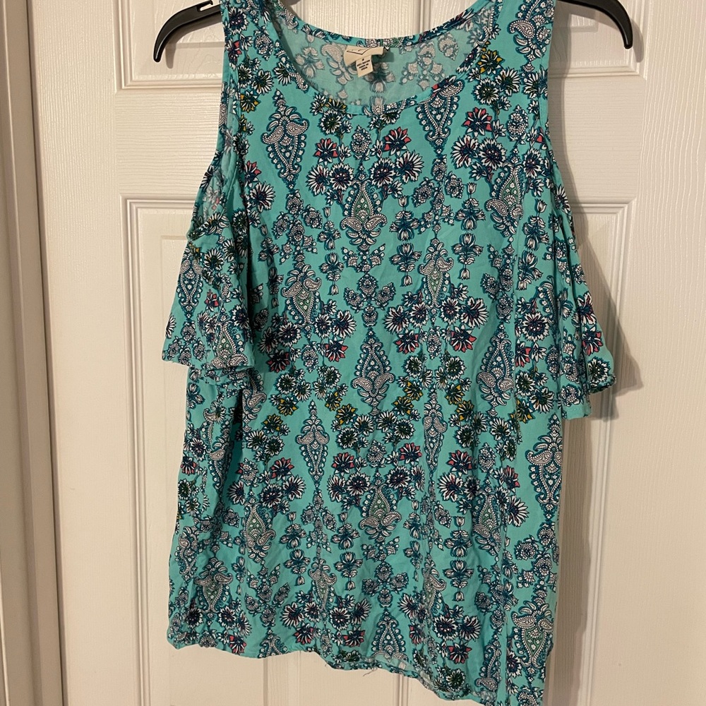 Ladies turquoise cold shoulder shirt size S